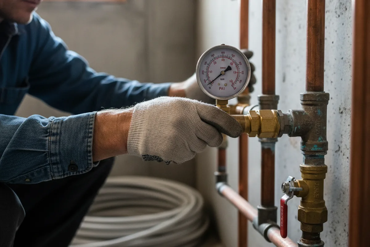 Pressure testing a repaired line during Water Line Repair in Grover